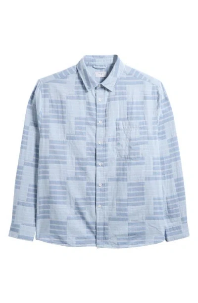 Percival Block Patch Pearce Stripe Cotton Button-up Shirt In Blue