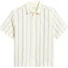 Percival Boxy Fit Stripe Short Sleeve Cotton Blend Button-up Shirt In White