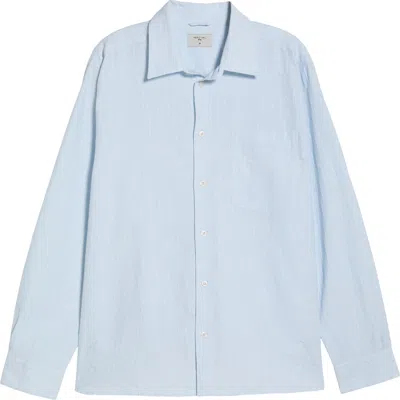 Percival Boxy Long Sleeve Cotton Blend Button-up Shirt In Blue