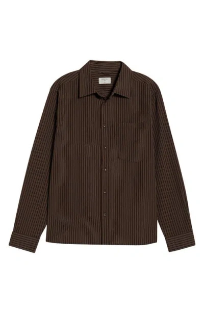 Percival Clancy Stripe Cotton Button-up Shirt In Brown