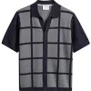 Percival Costa Geo Pattern Short Sleeve Wool & Cotton Cardigan In Blue