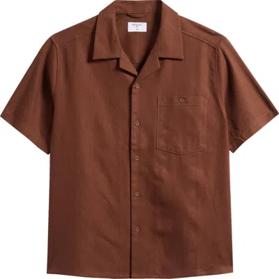 Percival Cuban Linen Camp Shirt In Brown