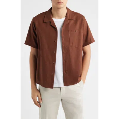 Percival Cuban Linen Camp Shirt In Brown