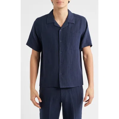 Percival Cuban Linen Camp Shirt In Blue
