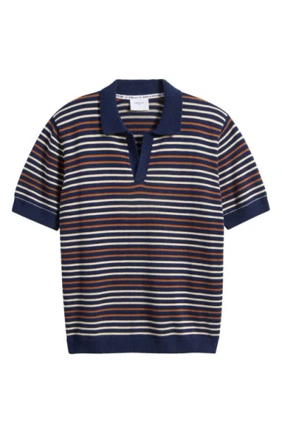 Percival Douglas Stripe Johnny Collar Polo In Brown