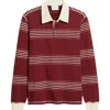 Percival Editor Stripe Cotton Rugby Polo In Burgundy