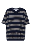 Percival Fiction Stripe Short Sleeve Cotton Crewneck Sweater In Blue