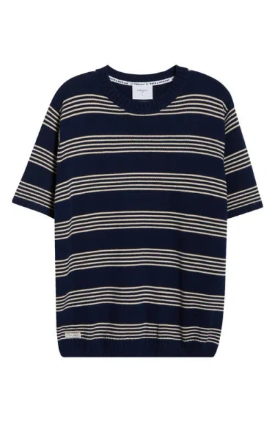 Percival Fiction Stripe Short Sleeve Cotton Crewneck Sweater In Blue