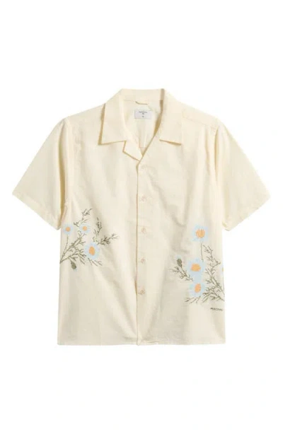 Percival Floral Embroidered Short Sleeve Cotton & Linen Button-up Shirt