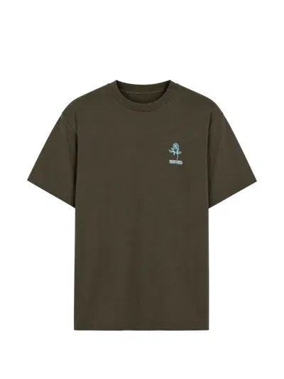 Percival Flower-embroidered Cotton T-shirt In Green