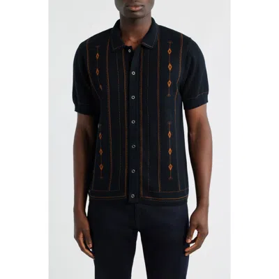 Percival Folio Short Sleeve Cotton Knit Snap-front Shirt In Black