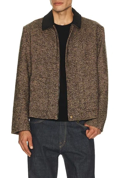 Percival Herringbone Boxy Cropped Jacket In Brown