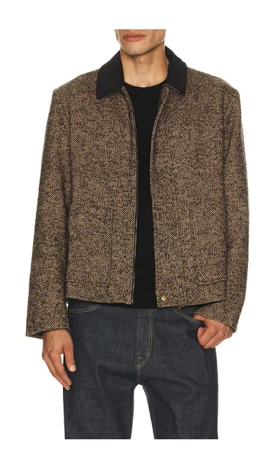 Percival Herringbone Boxy Cropped Jacket In Brown