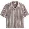 Percival Hugh Openwork Stripe Camp Shirt In Brown