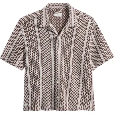 Percival Hugh Openwork Stripe Camp Shirt In Brown