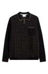 Percival Kihara Organic Cotton Jacquard Polo Sweater In Black