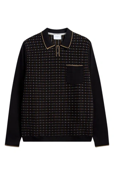 Percival Kihara Organic Cotton Jacquard Polo Sweater In Black