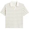 Percival Laurent Stripe Johnny Collar Cotton Blend Polo In Neutral