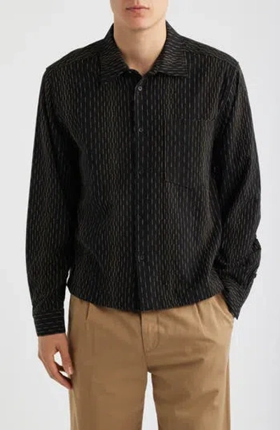 Percival Leland Stripe Boxy Button-up Shirt In Black