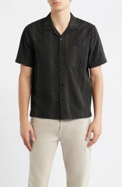 Percival Leland Stripe Camp Shirt In Black