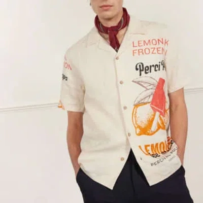 Percival Lemon Creme Cuban Linen Shirt Natural In Neutral