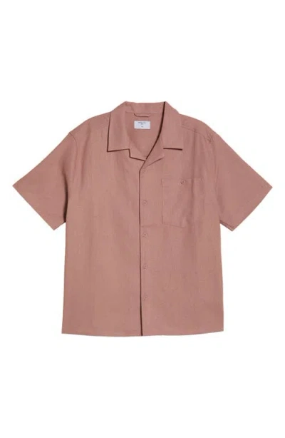 Percival Linen & Cotton Camp Shirt In Brown