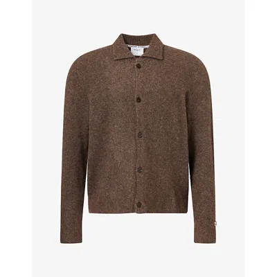 Percival Mens Archive Ribbed-trim Wool-blend Cardigan Brown Xl