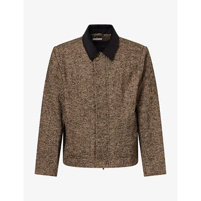Percival Mens Boxy Herringbone Woven Jacket Brown Xxl