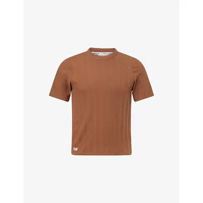 Percival Mens Brown Leon Slim Ribbed Cotton-jersey T-shirt