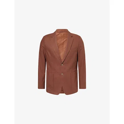 Percival Mens Brown Tailored Single-breasted Linen And Cotton-blend Blazer
