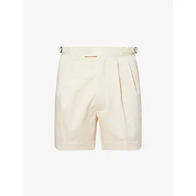 Percival Mens Cream Blake Double-pleated Cotton Shorts In Multi