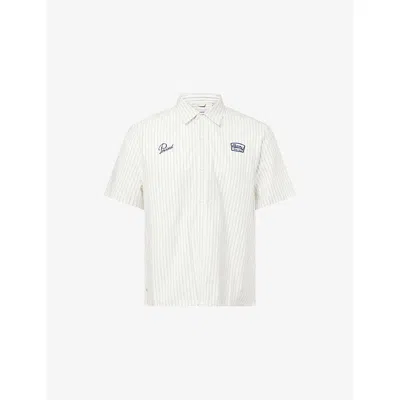 Percival Mens Cream Stripe Lucia Embroidered Stripe Cotton Shirt In White