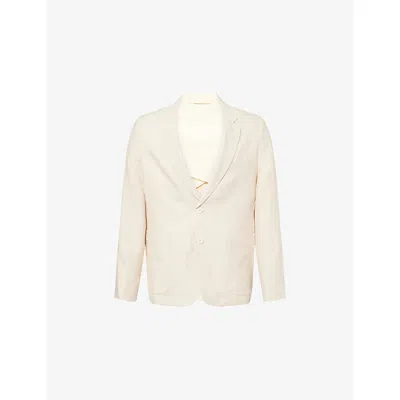 Percival Mens Cream Tailored Single-breasted Linen And Cotton-blend Blazer In Pink