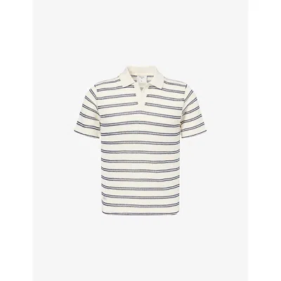 Percival Mens Cream With Black Moore Open-collar Cotton-blend Polo Top Xl In White