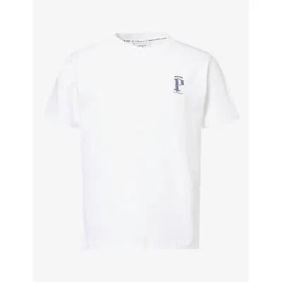 Percival Mens Cyril Embroidered-logo Cotton T-shirt White