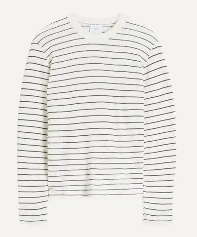 Percival Mens Ernie Waffle Long Sleeve T-shirt In Cream Stripe