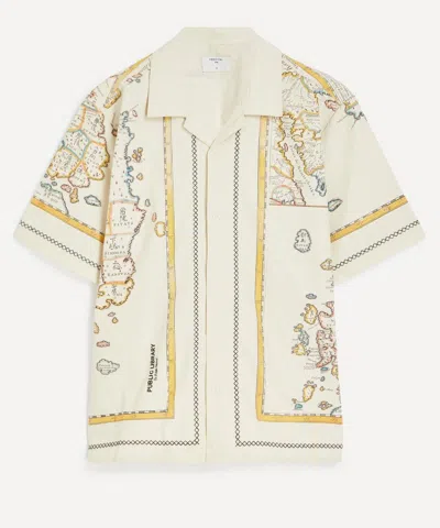 Percival Mens Ex Libris Cuban Shirt In Neutral