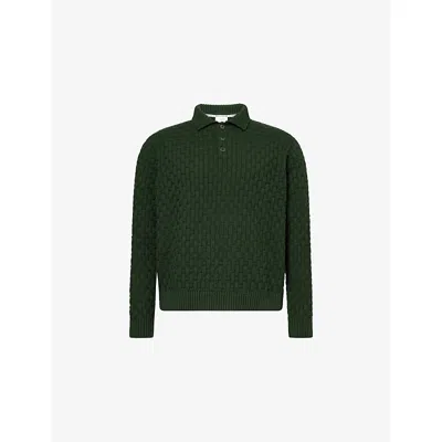 Percival Mens Arch Basket-weave Knitted Jumper Forest In Green