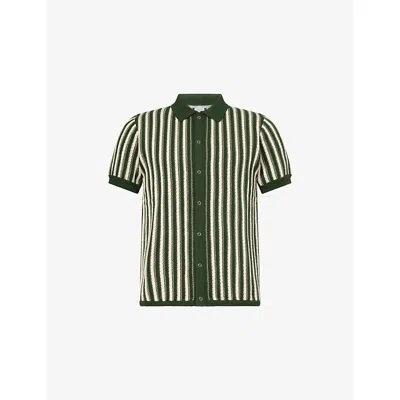 Percival Mens Collins Striped Knitted Polo Shirt Green