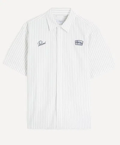 Percival Mens Lucia Embroidered Short Sleeve Shirt In Cream Stripe