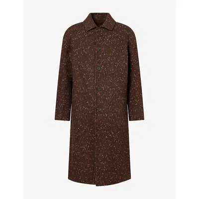 Percival Mens Minnesota Longline Wool-blend Coat Brown Fleck