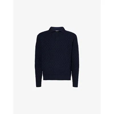 Percival Mens Arch Basket-weave Knitted Jumper Navy In Blue