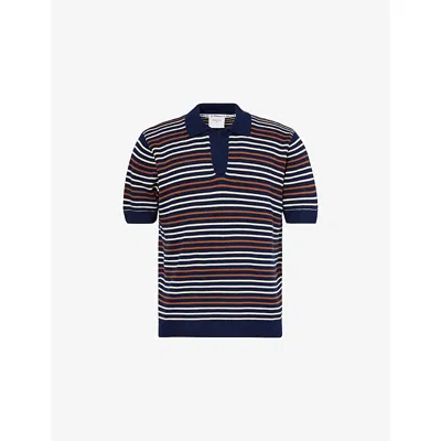 Percival Mens Navy Douglas Boxy-knit Cotton Polo Shirt In Multi