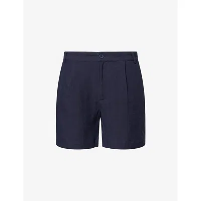 Percival Mens Navy Pleated Linen Shorts In Multi