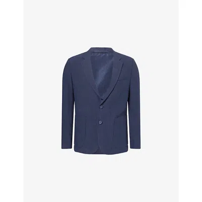 Percival Mens Navy Single-breasted Notch-lapel Linen Blazer In Blue