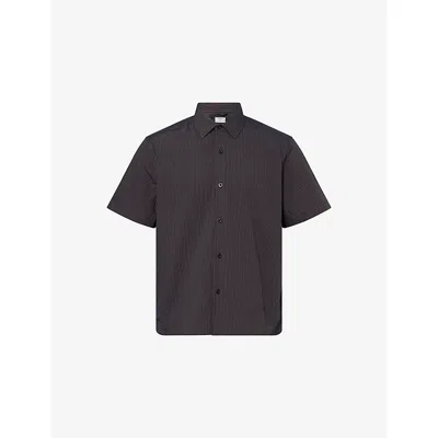 Percival Mens Navy Stripe Rowan Seersucker Boxy Cotton-blend Shirt In Black