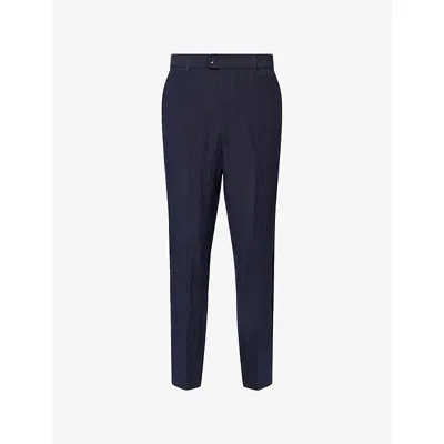 Percival Mens Navy Tailored Linen Trousers In Blue