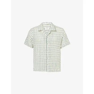 Percival Mens Green Freddie Crochet Cotton-knit Shirt In Gray