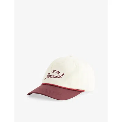 Percival Mens Cream Hotel Embroidered Trucker Cap In White
