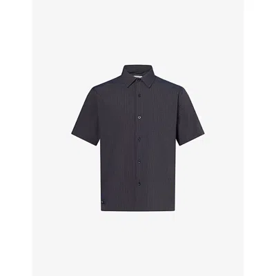 Percival Mens Navy Rowan Seersucker Cotton-blend Shirt Xxl In Blue